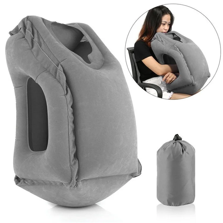 Inflatable Travel Sleeping Bag Portable Cushion Neck Pillow for Men Women Outdoor Airplane Flight Train Sleeping Easy - Grey