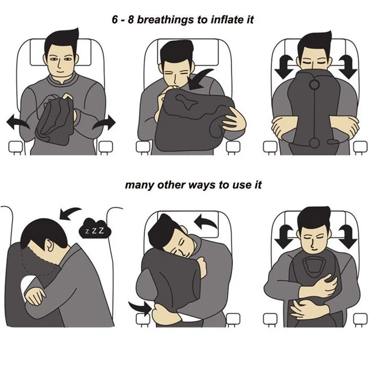 Inflatable Travel Sleeping Bag Portable Cushion Neck Pillow for Men Women Outdoor Airplane Flight Train Sleeping Easy - Grey