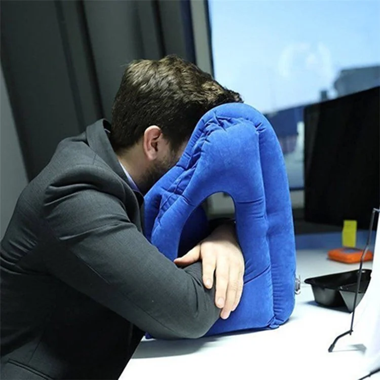 Inflatable Travel Sleeping Bag Portable Cushion Neck Pillow for Men Women Outdoor Airplane Flight Train Sleeping Easy - Grey
