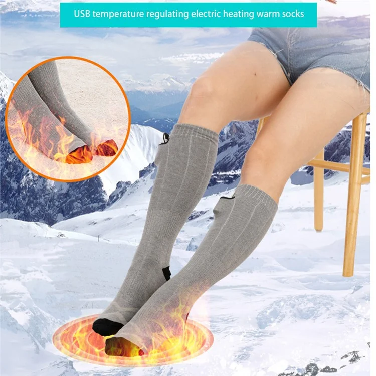 Winter Outdoor Washable Electric Heating Socks 3 Modes Elastic Cotton Socks (without Power Bank) - Grey