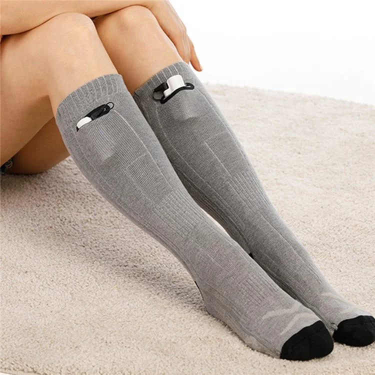 Winter Outdoor Washable Electric Heating Socks 3 Modes Elastic Cotton Socks (without Power Bank) - Grey