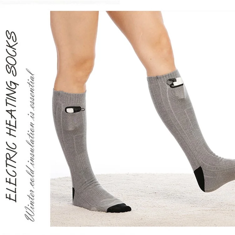 Winter Outdoor Washable Electric Heating Socks 3 Modes Elastic Cotton Socks (without Power Bank) - Grey