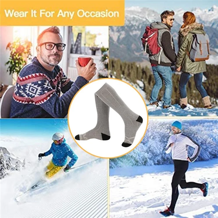 Winter Outdoor Washable Electric Heating Socks 3 Modes Elastic Cotton Socks (without Power Bank) - Grey