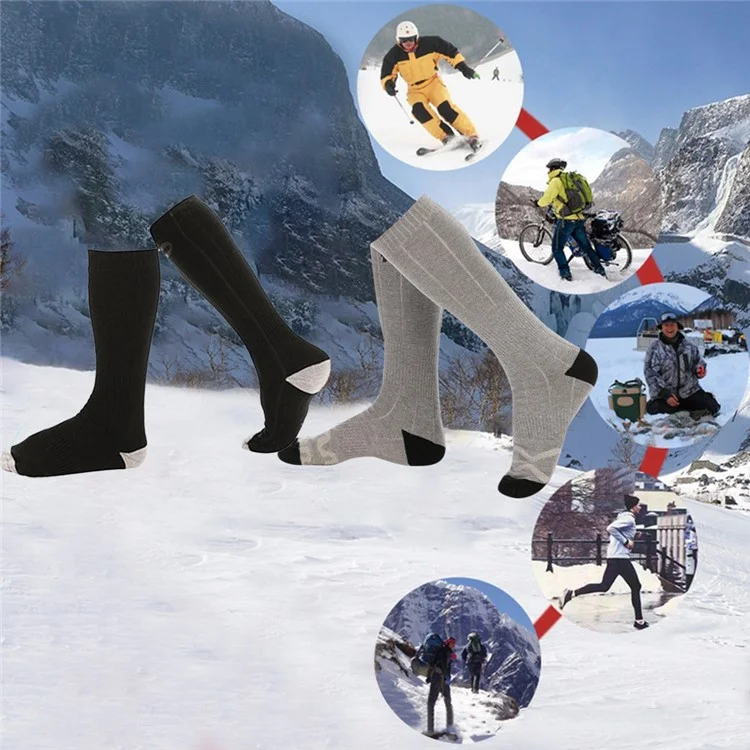 Winter Outdoor Washable Electric Heating Socks 3 Modes Elastic Cotton Socks (without Power Bank) - Grey
