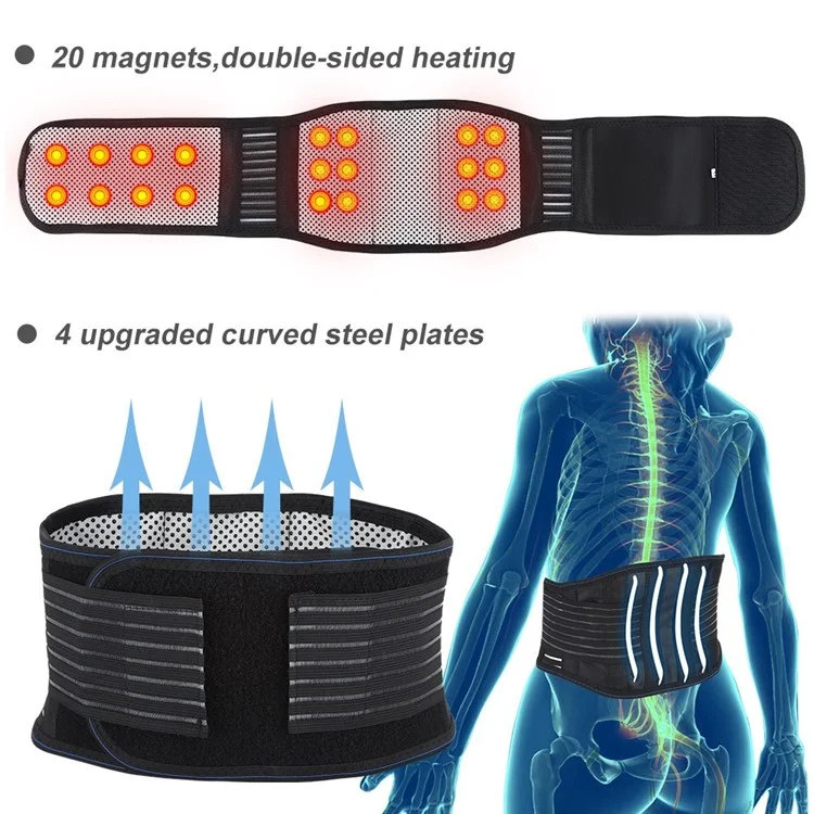 20 Magnets Self-heating Waist Brace Support Pain Relief Tourmaline Magnetic Therapy Lumbar Support Belt - L
