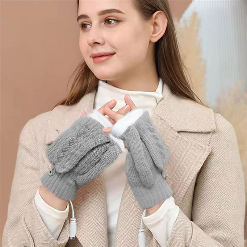 USB Ogrzewane rękawiczki Zimowe grzejniki na ręce Pełne / Półpaluszki Elektryczne Ogrzewane Rajstopy - Szare