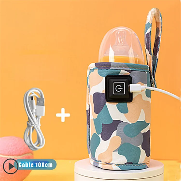 Borraccia termica elettrica da USB per bambini, custodia isolante, borsa riscaldante, borsa isolante portatile, riscaldatore di caffè, scaldapassate per latte per uso esterno - Mimetico bianco