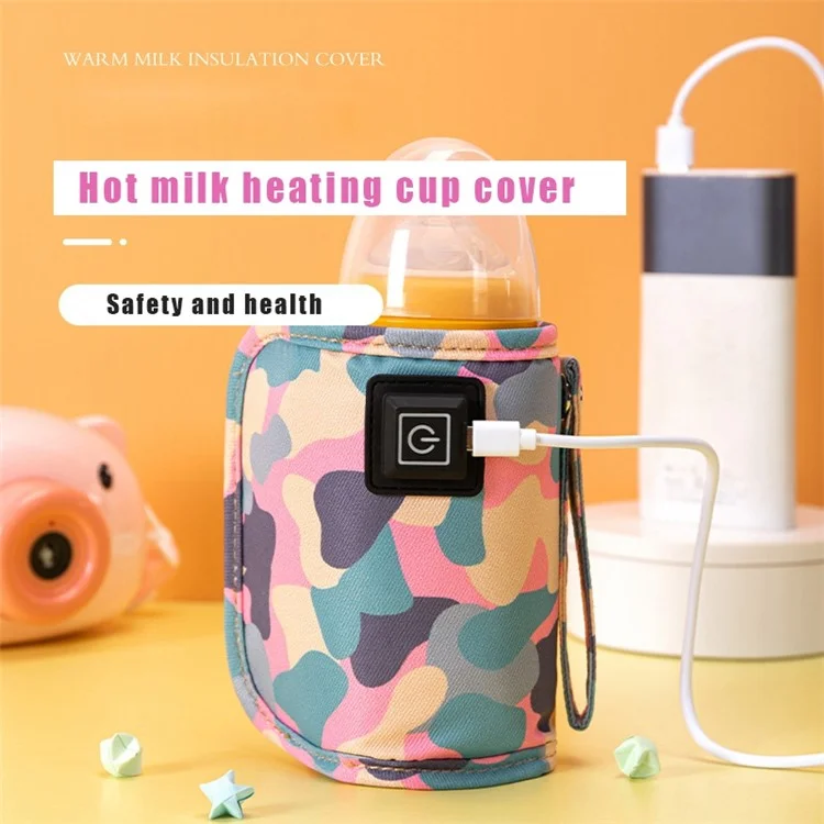 Borraccia termica elettrica da USB per bambini, custodia isolante, borsa riscaldante, borsa isolante portatile, riscaldatore di caffè, scaldapassate per latte per uso esterno - Mimetico bianco