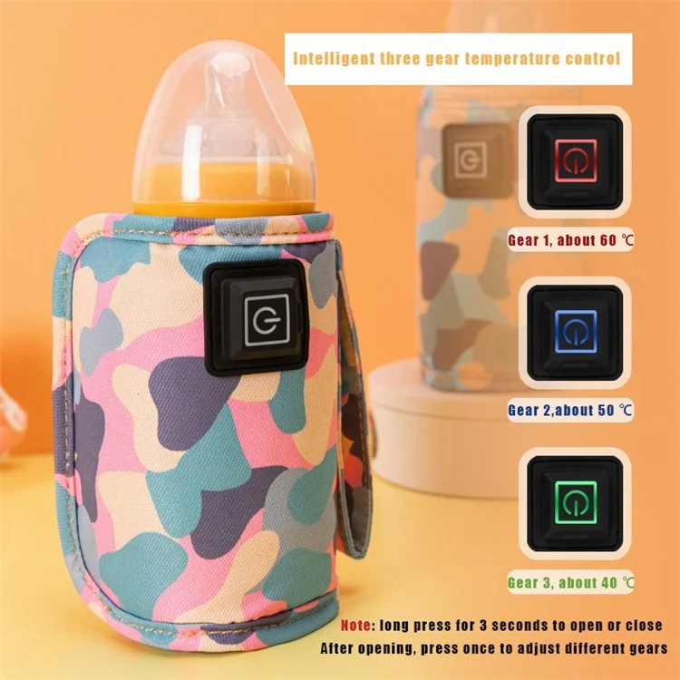 Borraccia termica elettrica da USB per bambini, custodia isolante, borsa riscaldante, borsa isolante portatile, riscaldatore di caffè, scaldapassate per latte per uso esterno - Mimetico bianco