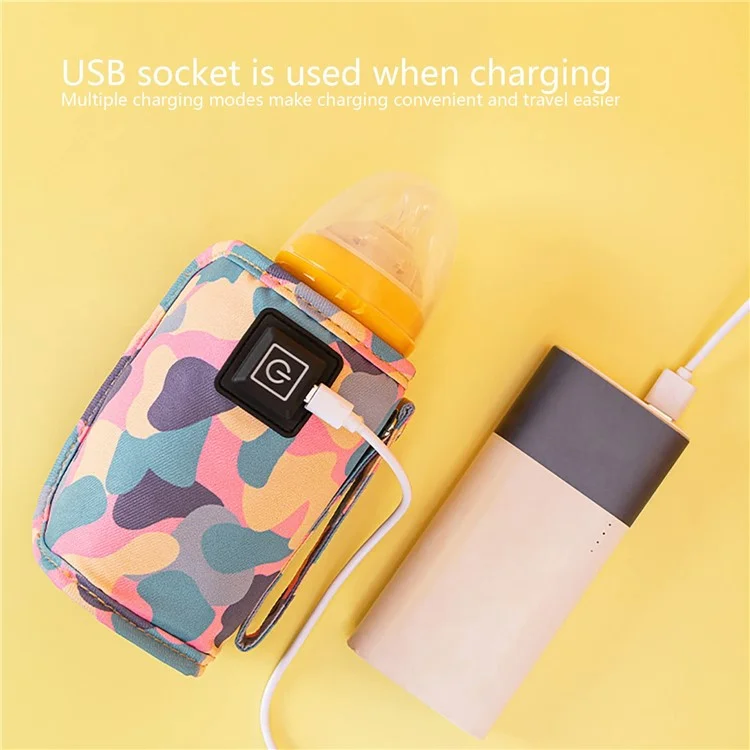 Borraccia termica elettrica da USB per bambini, custodia isolante, borsa riscaldante, borsa isolante portatile, riscaldatore di caffè, scaldapassate per latte per uso esterno - Mimetico bianco