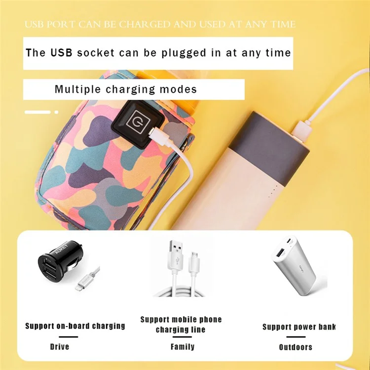 Borraccia termica elettrica da USB per bambini, custodia isolante, borsa riscaldante, borsa isolante portatile, riscaldatore di caffè, scaldapassate per latte per uso esterno - Mimetico bianco