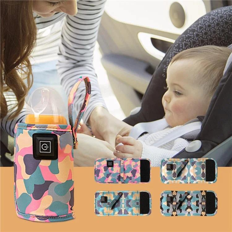 Borraccia termica elettrica da USB per bambini, custodia isolante, borsa riscaldante, borsa isolante portatile, riscaldatore di caffè, scaldapassate per latte per uso esterno - Mimetico bianco