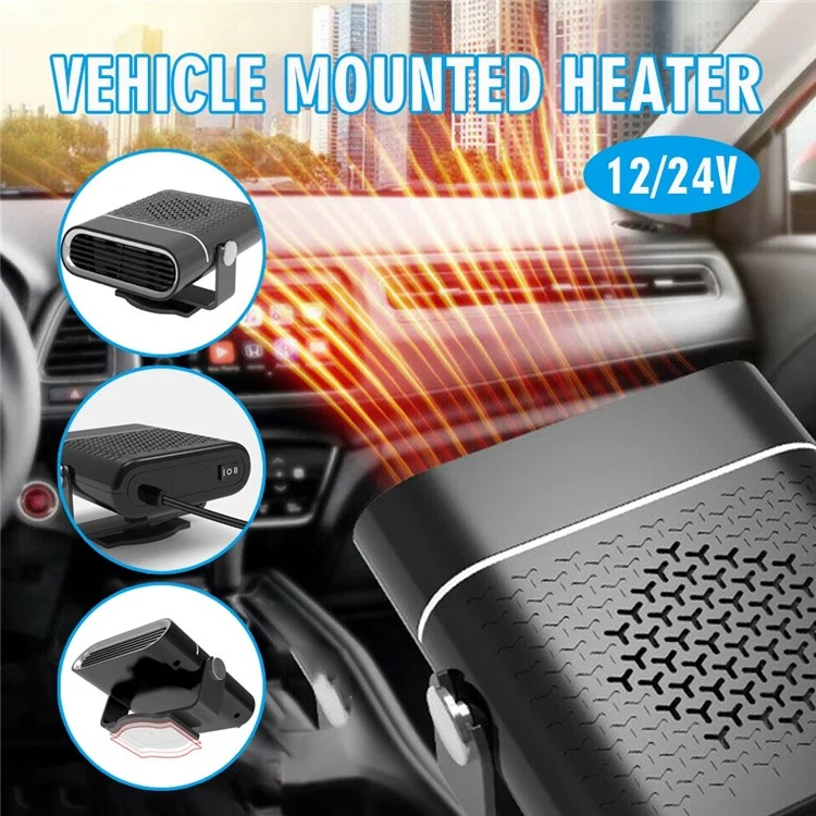 24V Portable 2-In-1 Car Demister Heater Fan Adjustable Automobile Mounted Heater 150W Vehicle Heating Heater Cooler Fans - Black