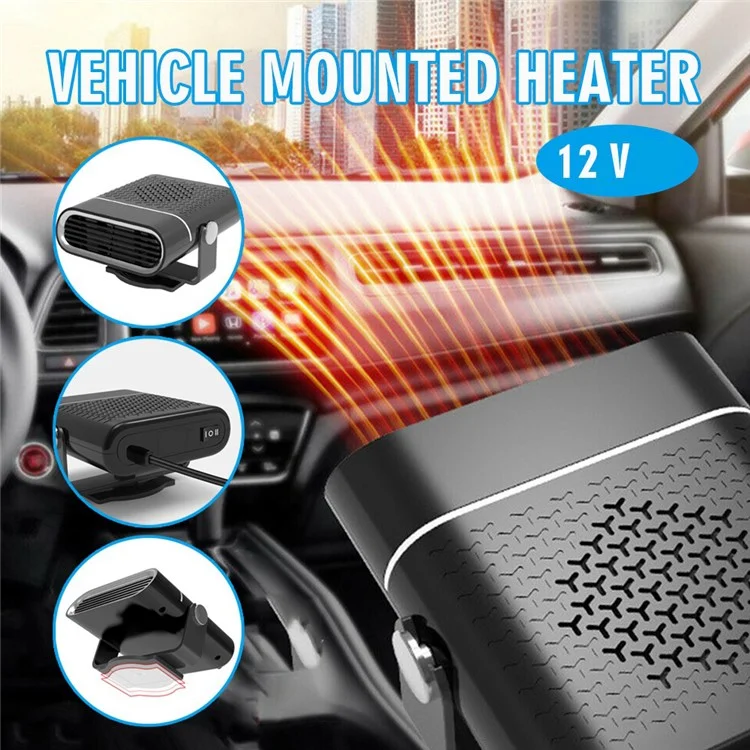 Ventilateur de déshumidificateur de voiture 2-en-1 12V, chauffage réglable monté sur automobile 120W, ventilateur de chauffage véhicule - Noir