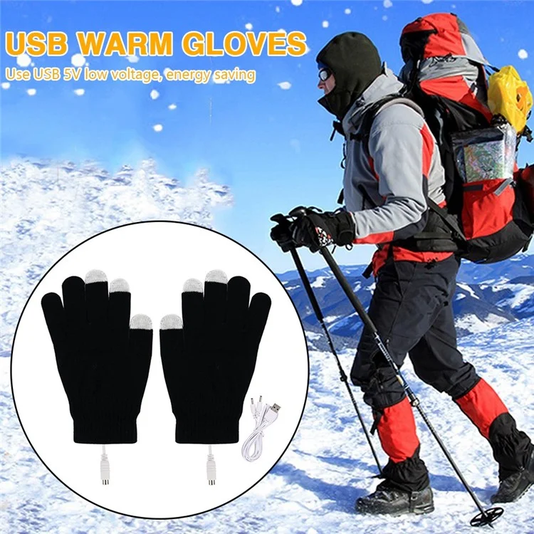 1 Pair Winter Heated Riding Gloves USB Charging Warm Hand Gloves for Outdoor Activities Constant Temperature Windproof Mittens - Blue