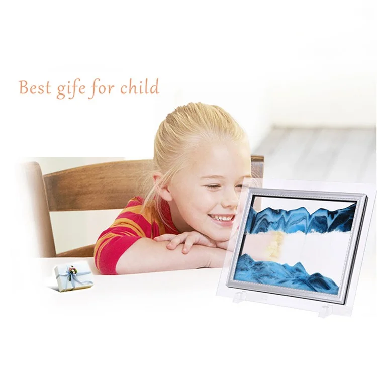 5-inch Flowing Sand Landscape Painting 3D Glass Moving Sand Art Painting Ornament Liquid Hourglass Home Decor - Black / White / Blue