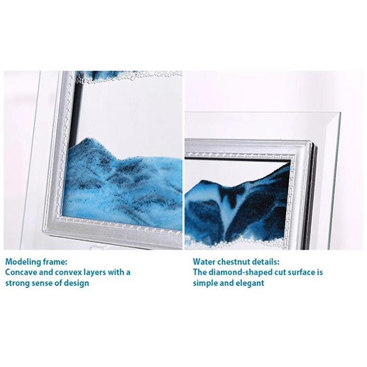5-inch Flowing Sand Landscape Painting 3D Glass Moving Sand Art Painting Ornament Liquid Hourglass Home Decor - Black / White / Blue