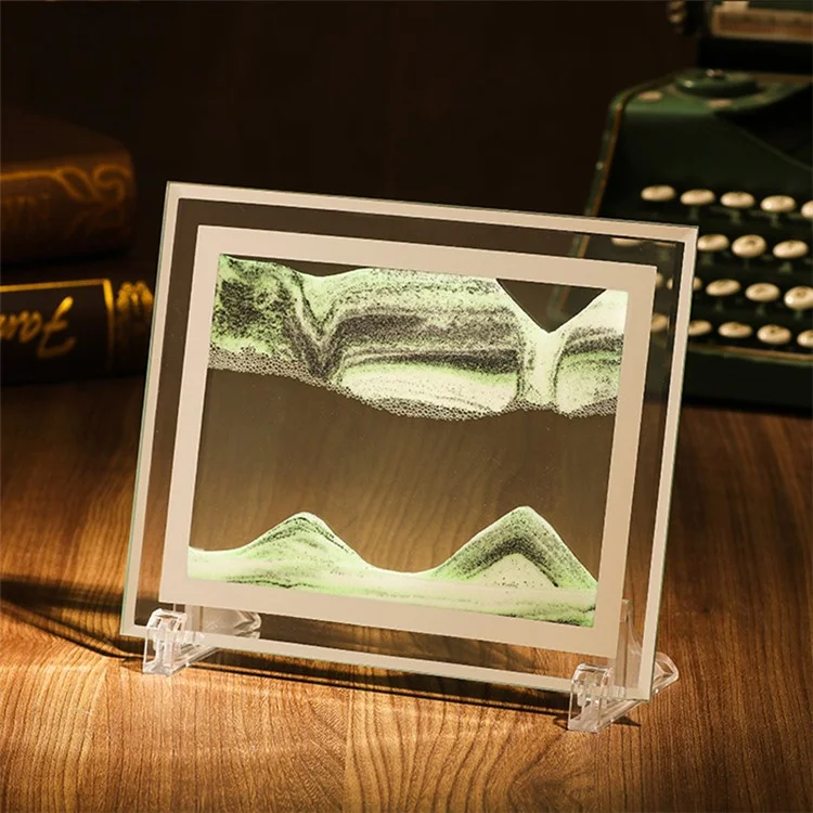 5-inch Flowing Sand Landscape Painting 3D Glass Moving Sand Art Painting Ornament Liquid Hourglass Home Decor - Black / White / Green