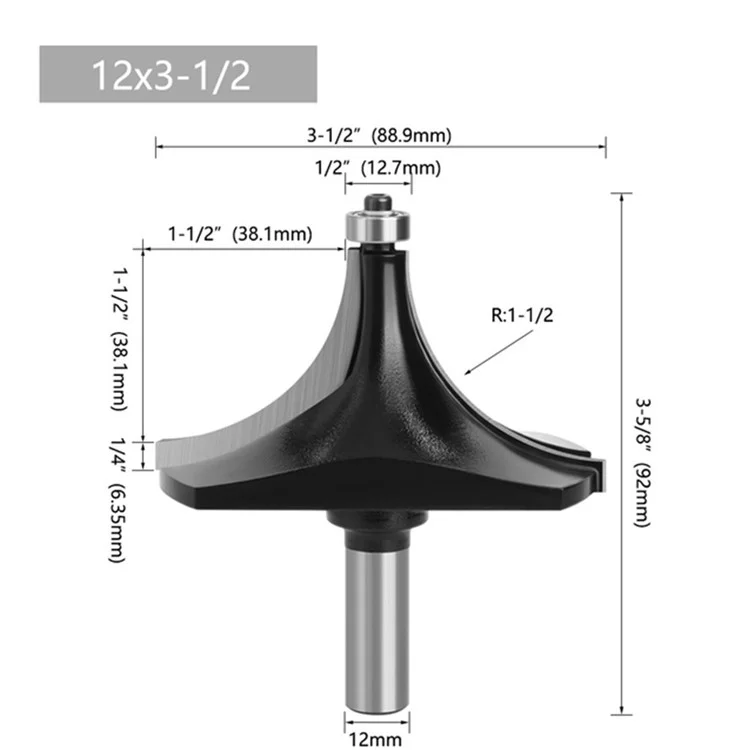 12mm Schaftrundfräser aus Wolframstahl-Legierung - Schwarz