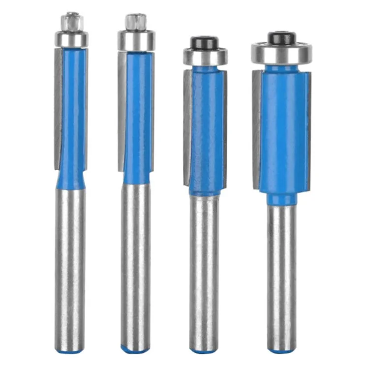 4 Stück 1/4 Zoll Schaft Blau Holztrimmer Router Hartmetall-Stahllegierung Cutter Holzbearbeitung Lange Tauchfräse mit Kunststoffbox