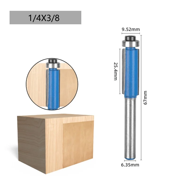 4 Stück 1/4 Zoll Schaft Blau Holztrimmer Router Hartmetall-Stahllegierung Cutter Holzbearbeitung Lange Tauchfräse mit Kunststoffbox