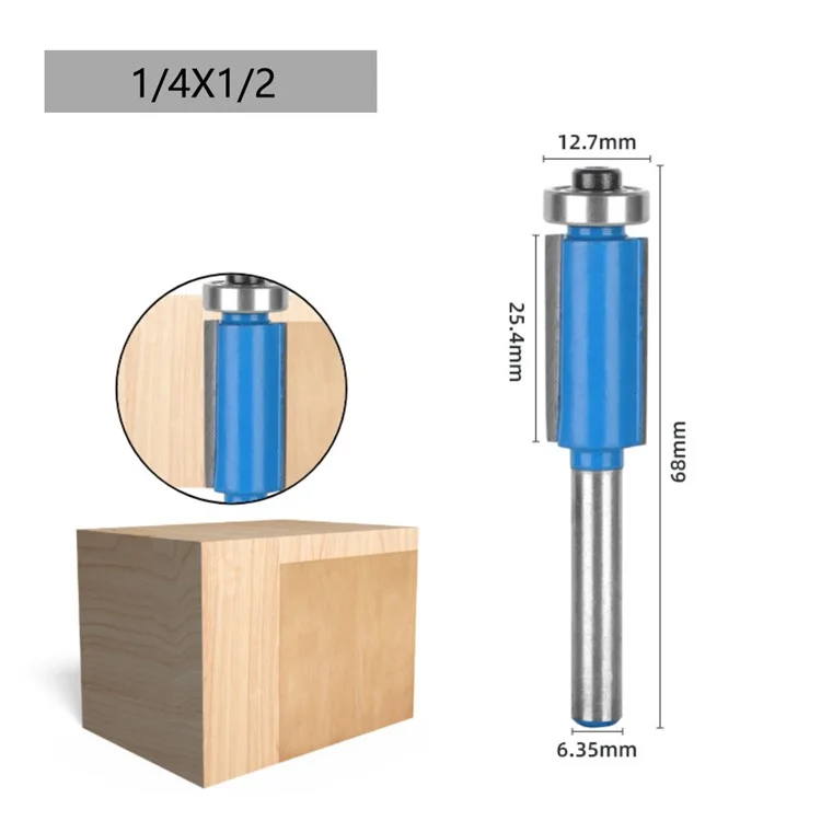 4 Stück 1/4 Zoll Schaft Blau Holztrimmer Router Hartmetall-Stahllegierung Cutter Holzbearbeitung Lange Tauchfräse mit Kunststoffbox