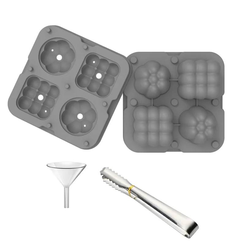 2 in 1 Ice Cube Tray Reusable Silicone Ice Making Mold with Funnel + Ice Clamp (BPA Free, No FDA Certificate) - Grey