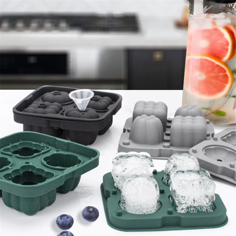 2 in 1 Ice Cube Tray Reusable Silicone Ice Making Mold with Funnel + Ice Clamp (BPA Free, No FDA Certificate) - Grey