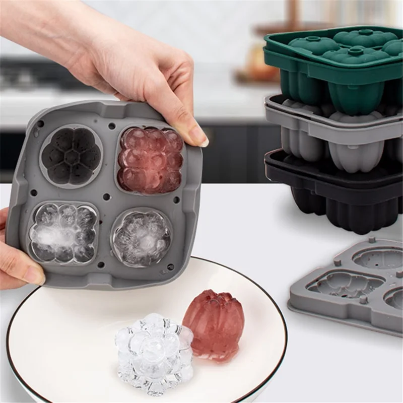 2 in 1 Ice Cube Tray Reusable Silicone Ice Making Mold with Funnel + Ice Clamp (BPA Free, No FDA Certificate) - Grey
