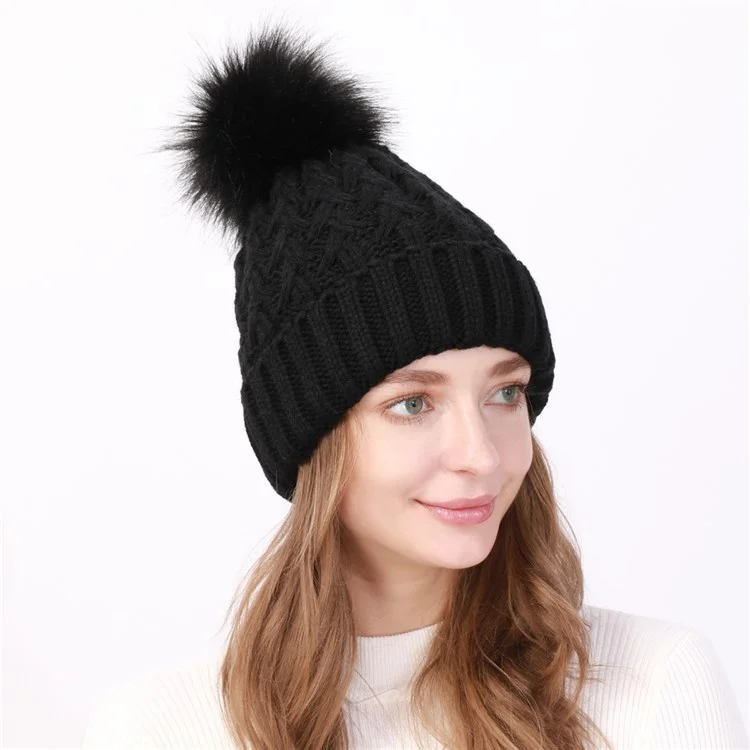 USB Heated Hat Beanie Autumn Winter Warm Knitted Cap with Pompom for Outdoor Cycling Hiking Skiing - Black