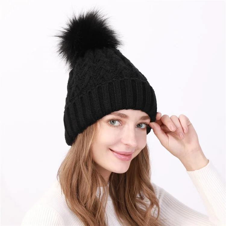 USB Heated Hat Beanie Autumn Winter Warm Knitted Cap with Pompom for Outdoor Cycling Hiking Skiing - Black