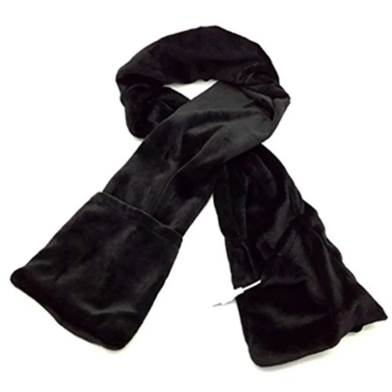 Mink Fleece USB Heated Neck Wrap Winter Electric Heating Warm Scarf with Hand Pocket - Black