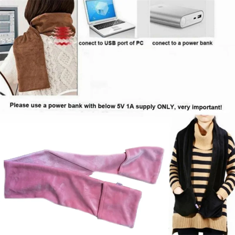 Mink Fleece USB Heated Neck Wrap Winter Electric Heating Warm Scarf with Hand Pocket - Black