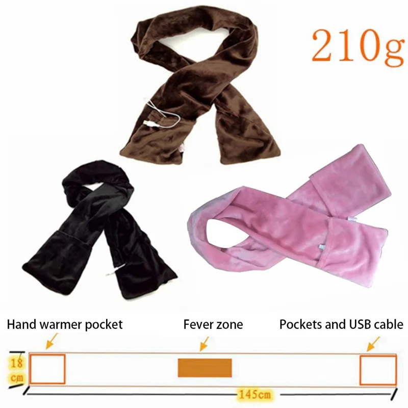 Mink Fleece USB Heated Neck Wrap Winter Electric Heating Warm Scarf with Hand Pocket - Coffee