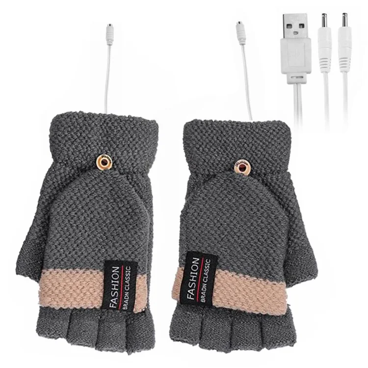 1 par de guantes eléctricos de calefacción USB para invierno con calentamiento de doble cara y tapa abatible - Gris oscuro