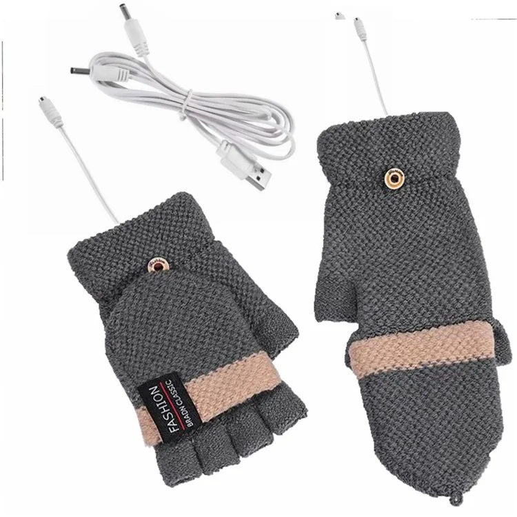 1 par de guantes eléctricos de calefacción USB para invierno con calentamiento de doble cara y tapa abatible - Gris oscuro