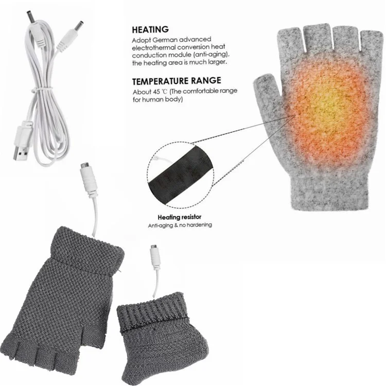 1 par de guantes eléctricos de calefacción USB para invierno con calentamiento de doble cara y tapa abatible - Gris oscuro