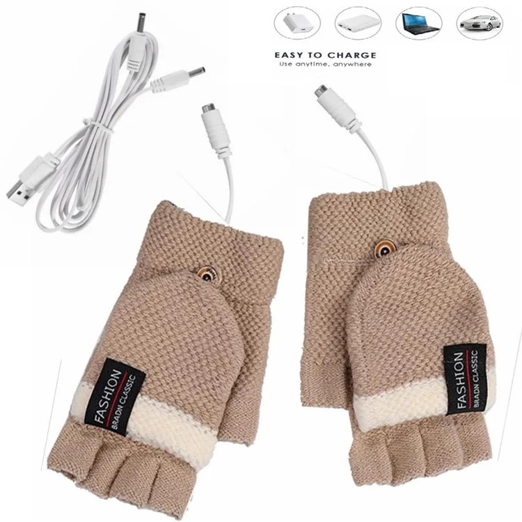 1 par de guantes eléctricos de calefacción USB para invierno con calentamiento de doble cara y tapa abatible - Gris oscuro