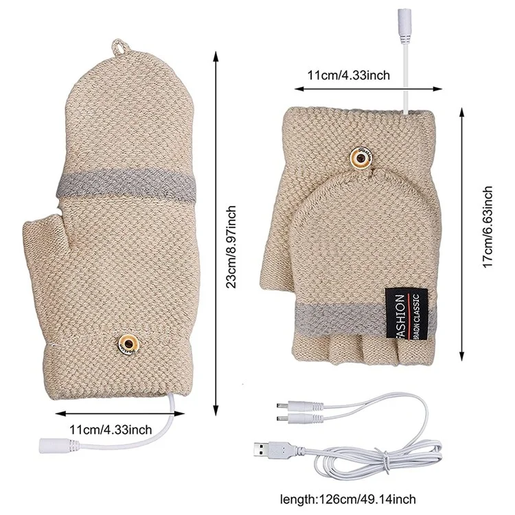 1 par de guantes eléctricos de calefacción USB para invierno con calentamiento de doble cara y tapa abatible - Gris oscuro