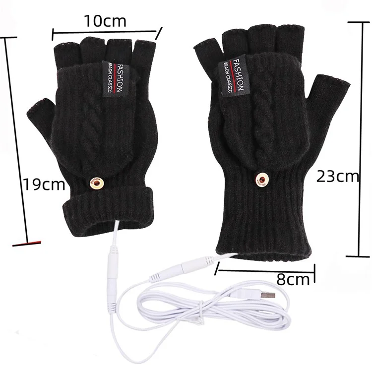 1 Pair USB Electric Heating Winter Gloves Warm Heated Polyester Half Finger Gloves with Flap Cover - Blue