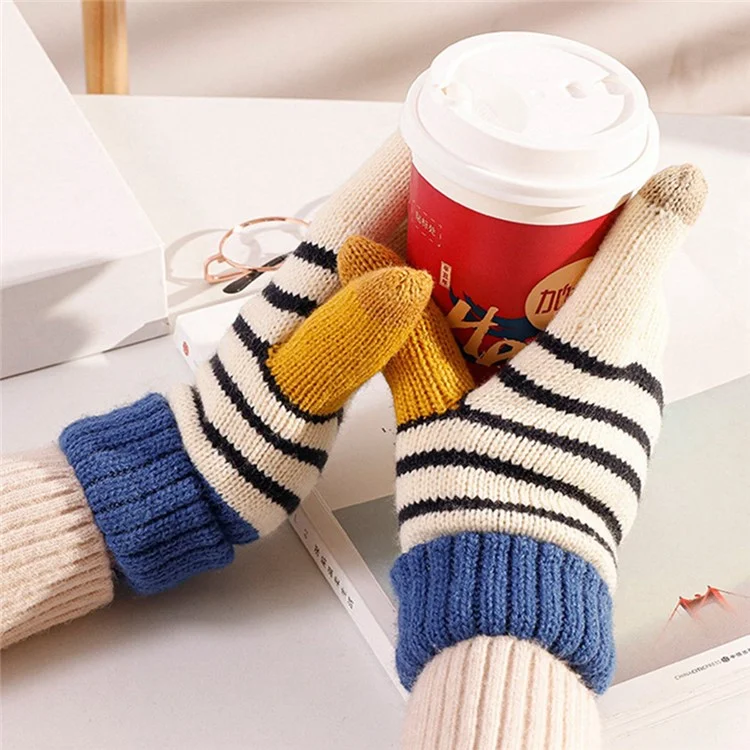 1 Pair Stripe Pattern USB Heated Gloves Heating Fiber Winter Hands Warm Gloves Knitting Full Finger Warmer