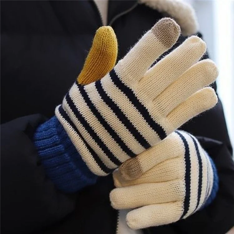 1 Pair Stripe Pattern USB Heated Gloves Heating Fiber Winter Hands Warm Gloves Knitting Full Finger Warmer