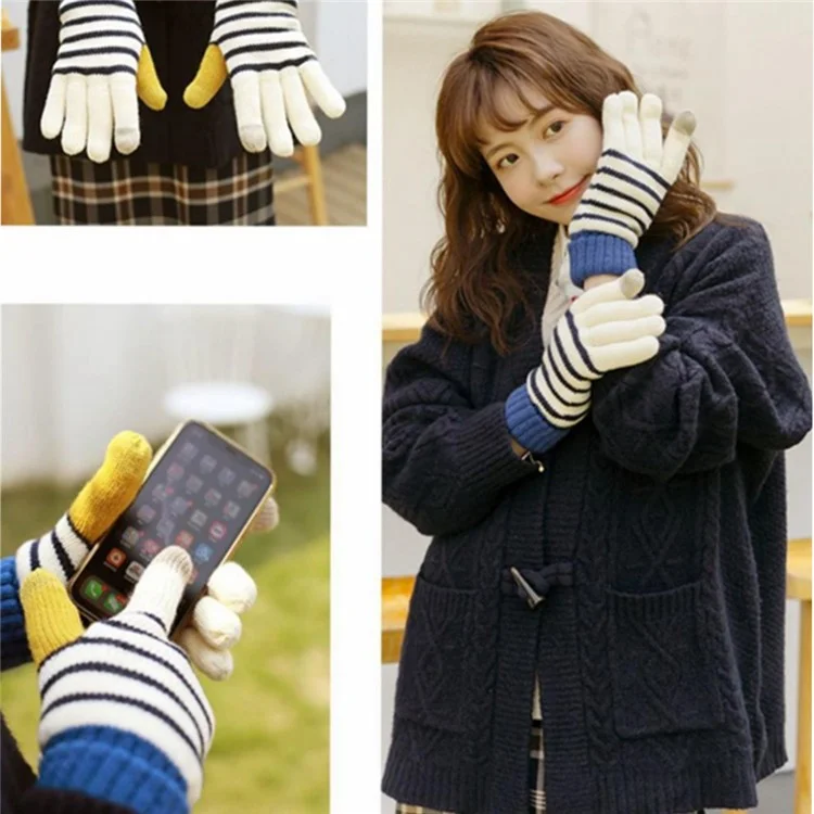 1 Pair Stripe Pattern USB Heated Gloves Heating Fiber Winter Hands Warm Gloves Knitting Full Finger Warmer