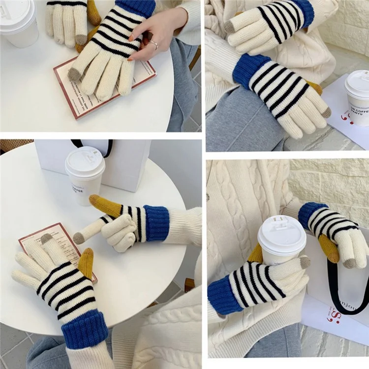 1 Pair Stripe Pattern USB Heated Gloves Heating Fiber Winter Hands Warm Gloves Knitting Full Finger Warmer