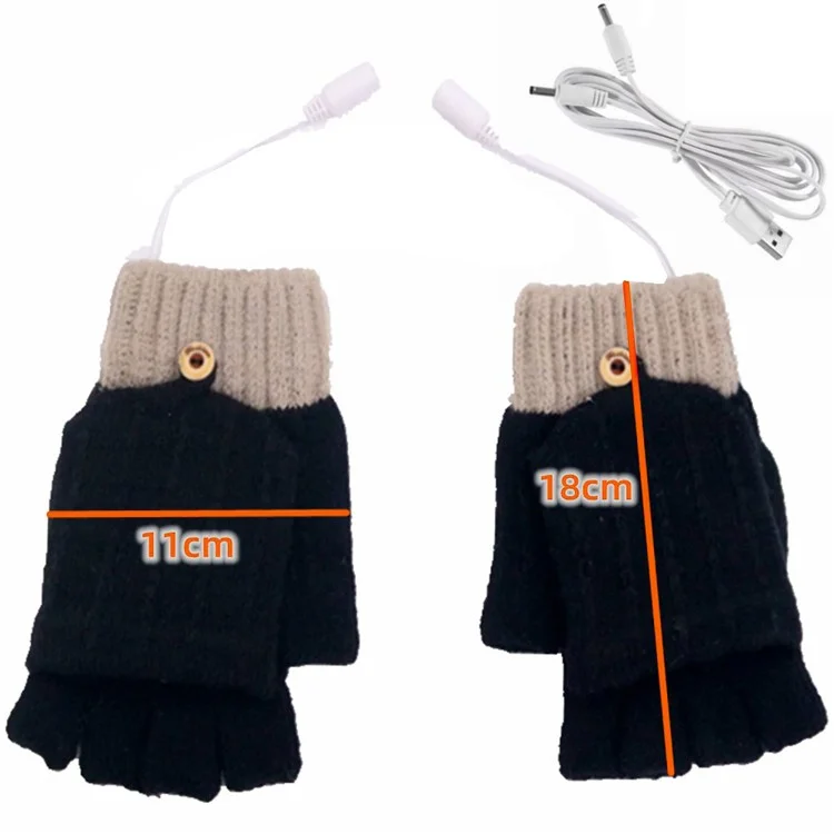 1 paire de gants chauffants en fibre d'hiver pour les mains Gants tricotés USB chauffants à demi-doigts - Rose