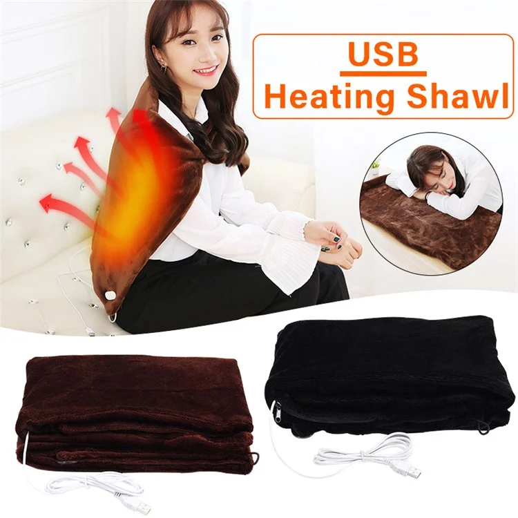 USB Electric Heating Shawl Blanket Seat Cushion Winter Soft Warm Heated Shawl - Black