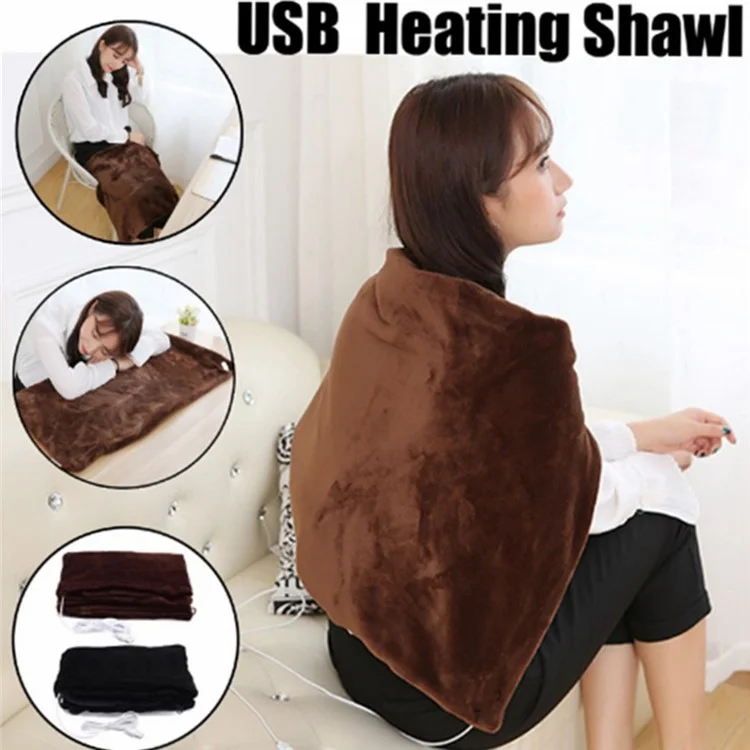 USB Electric Heating Shawl Blanket Seat Cushion Winter Soft Warm Heated Shawl - Black