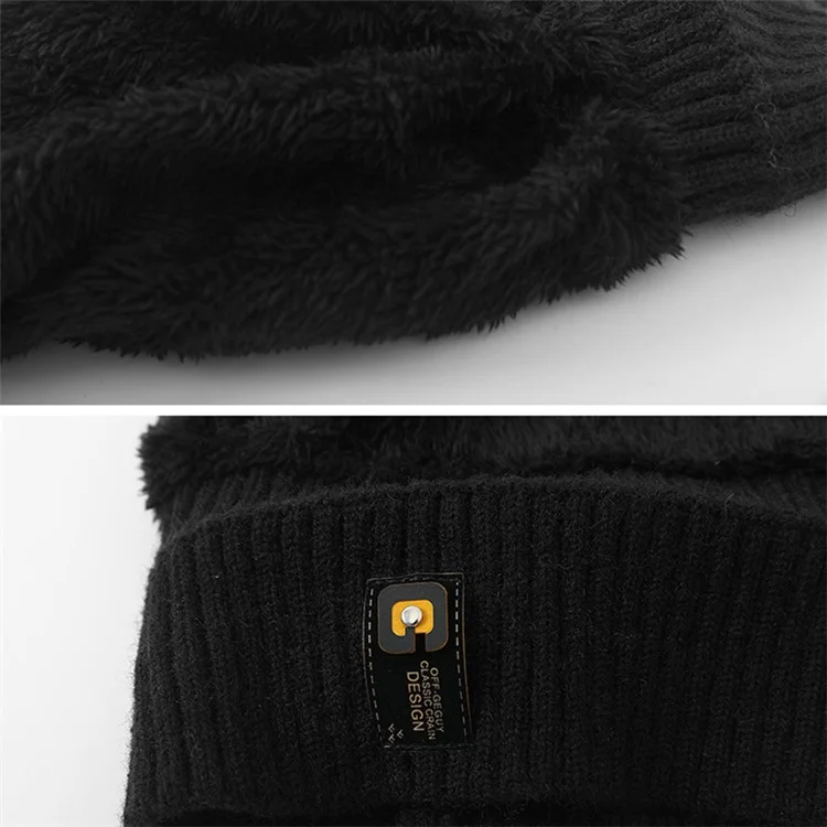 Chapeaux d'hiver chauds pour hommes et femmes, chapeau en tricot chaud avec étiquetage de lettres, unisexe, chapeau doux - noir