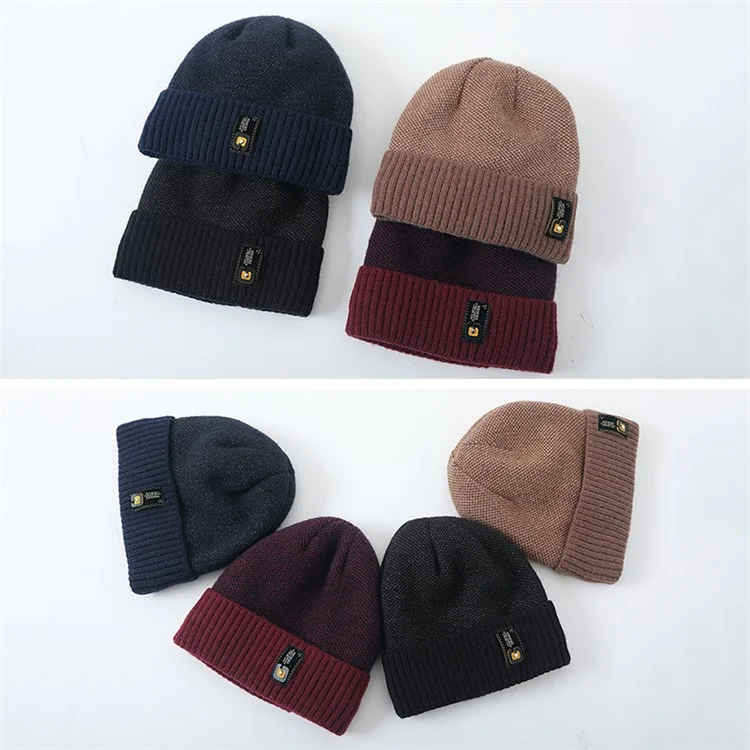 Chapeaux d'hiver chauds pour hommes et femmes, chapeau en tricot chaud avec étiquetage de lettres, unisexe, chapeau doux - noir