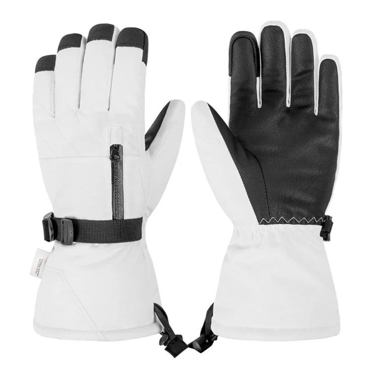 1 Pair Winter Skiing Motorcycling Full Finger Touch Screen Gloves Waterproof Cotton Warm Gloves - White L